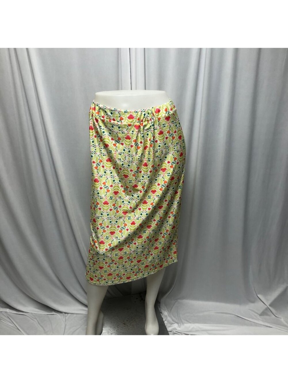 Lily by Firmiana Midi Skirt Womens Size Medium Green Pink Orange Floral Stretchy